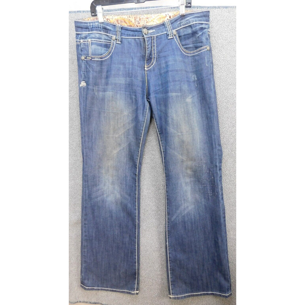 Adiktd Boot Cut Mid Rise Embellished Stretch Blue Jeans Women's 12 Long 32x33